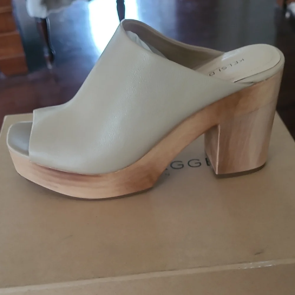 NIB Kelsi Dagger Sheep Napa Leather Nude Tan Wooden Platform 7.5 Bundle Discount